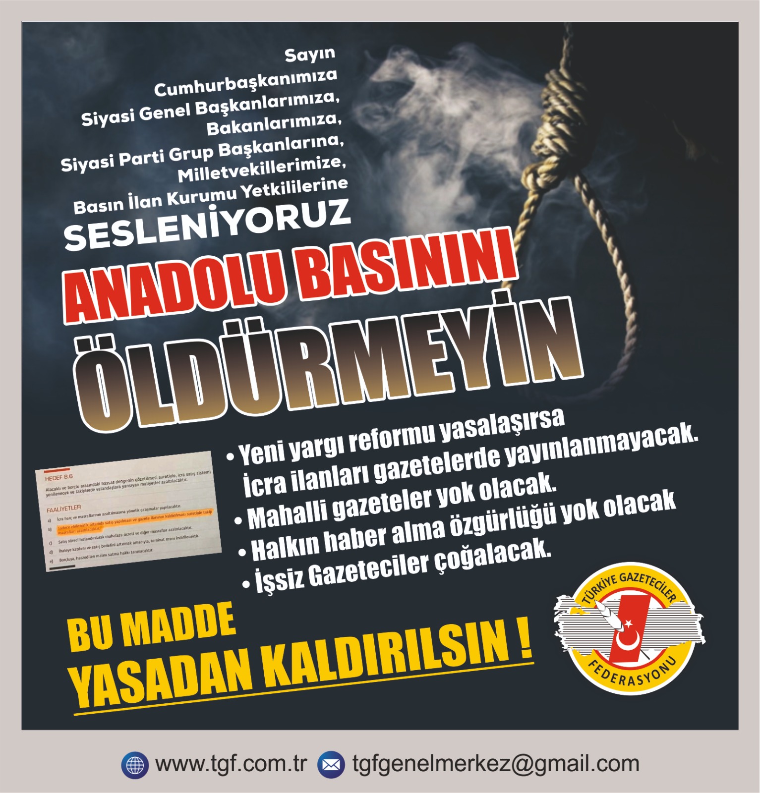 TGF: 'Anadolu Basınını Öldürmeyin!'