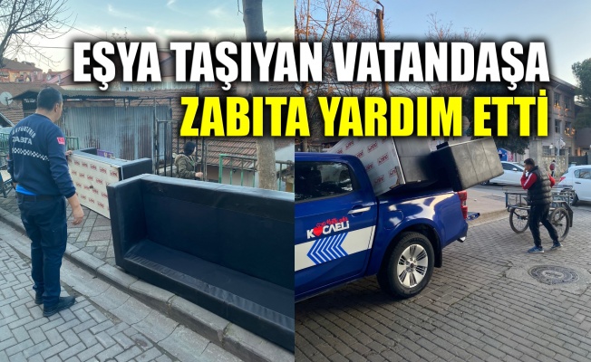 Eşya taşıyan vatandaşa zabıta yardım etti